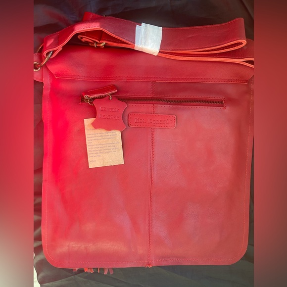 LISA LEONARD Deep Ruby Red Leather Cross-body Handbag - - Picture 6 of 12